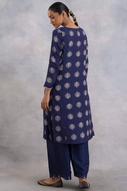 W for Woman Purple A-Line Hand Block Print kurta