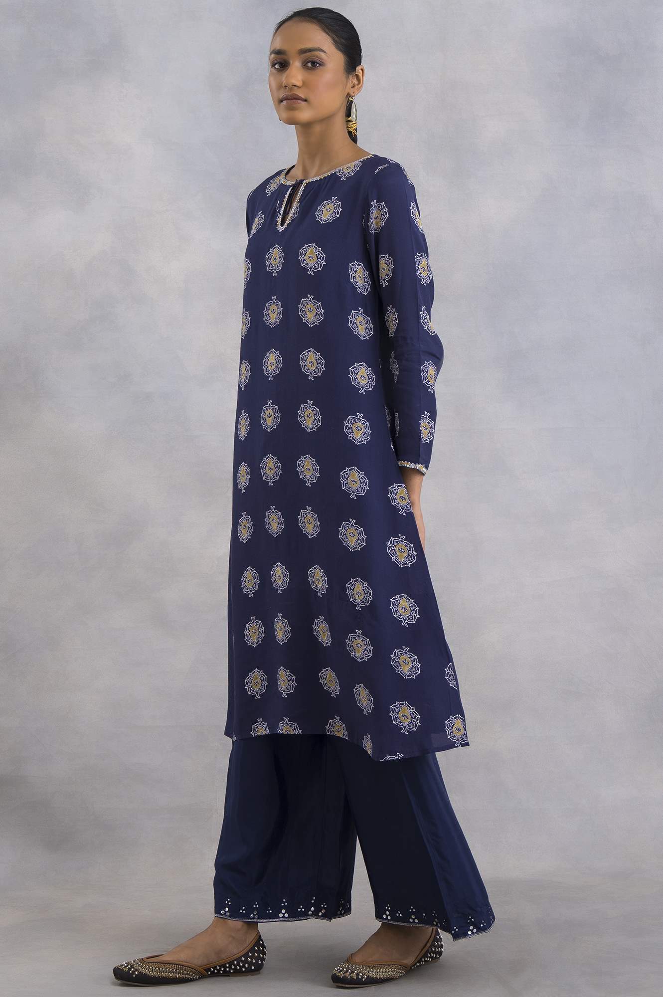 W for Woman Purple A-Line Hand Block Print kurta