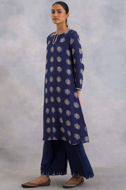 W for Woman Purple A-Line Hand Block Print kurta