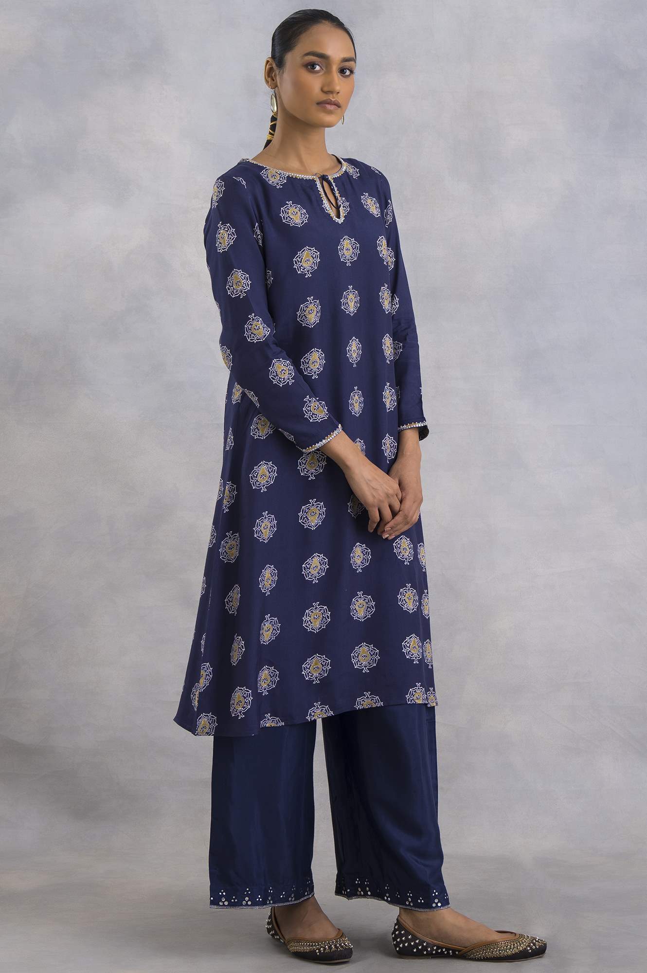 W for Woman Purple A-Line Hand Block Print kurta