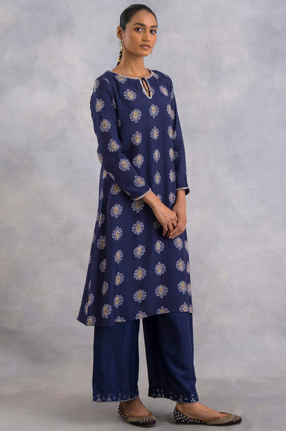 W for Woman Purple A-Line Hand Block Print kurta