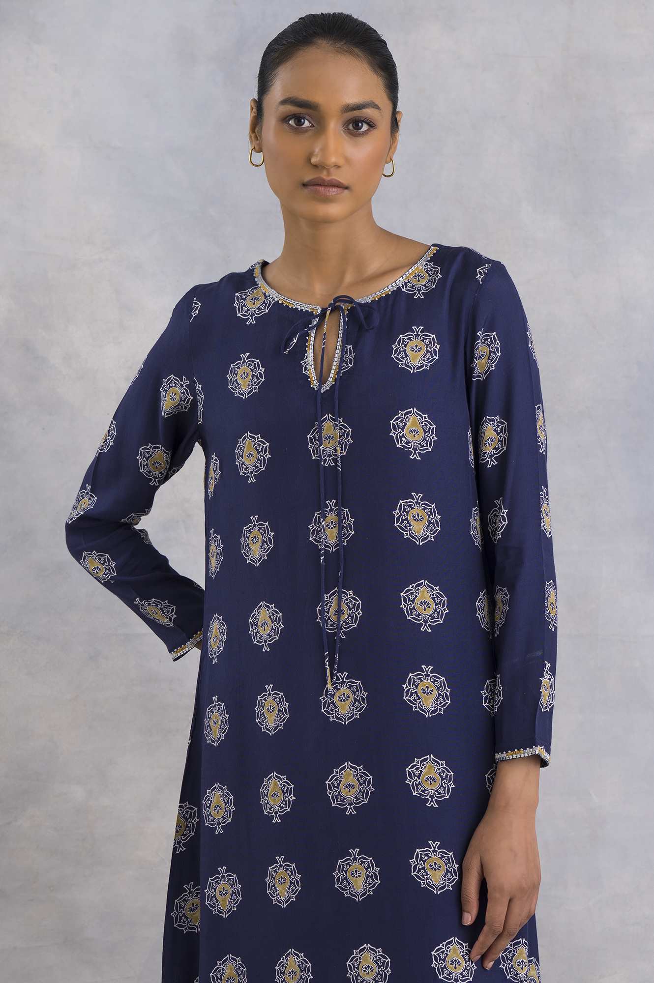 W for Woman Purple A-Line Hand Block Print kurta