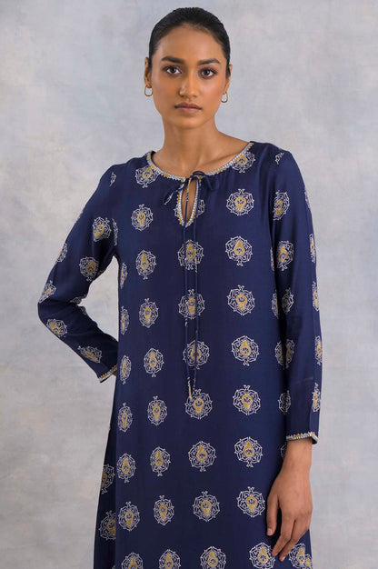 W for Woman Purple A-Line Hand Block Print kurta