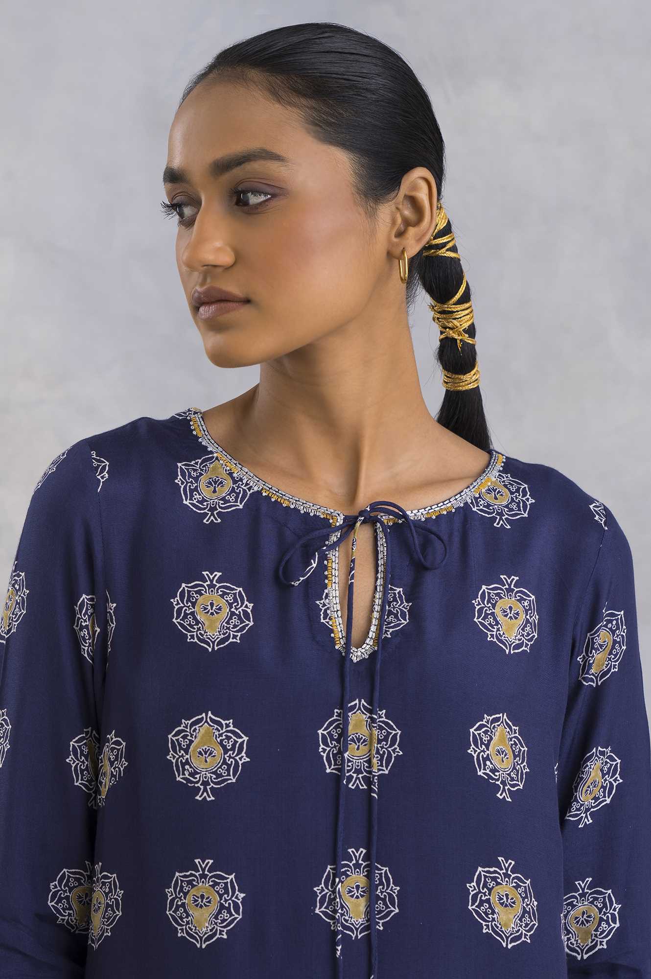W for Woman Purple A-Line Hand Block Print kurta