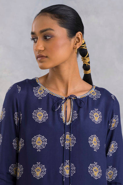 W for Woman Purple A-Line Hand Block Print kurta