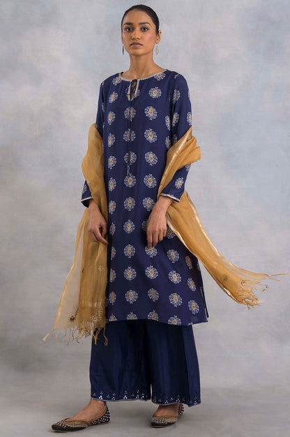 W for Woman Purple A-Line Hand Block Print kurta