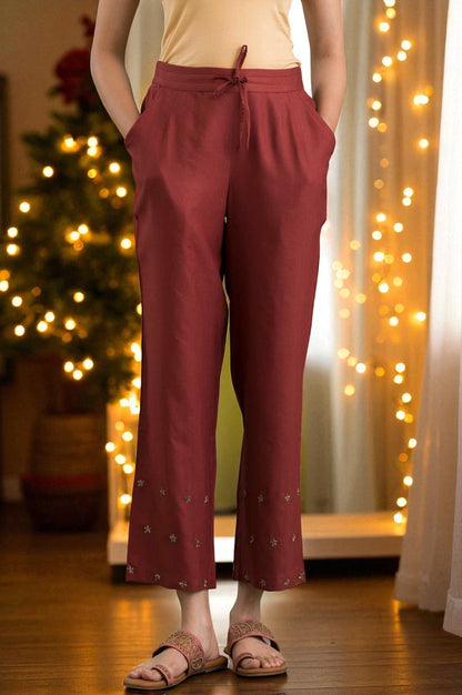 W for Woman Pink Solid Straight Pants