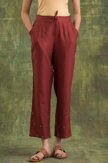 W for Woman Pink Solid Straight Pants