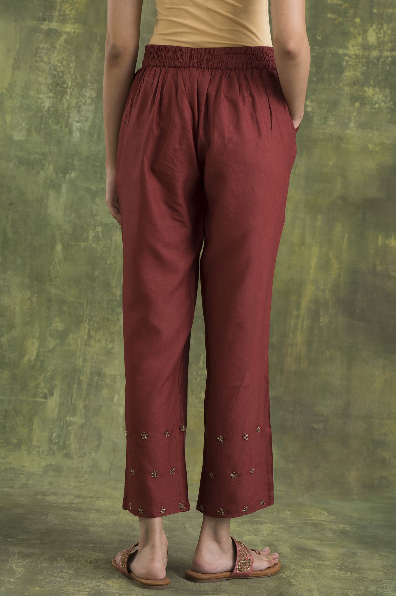 W for Woman Pink Solid Straight Pants