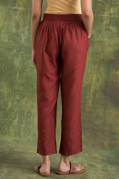 W for Woman Pink Solid Straight Pants