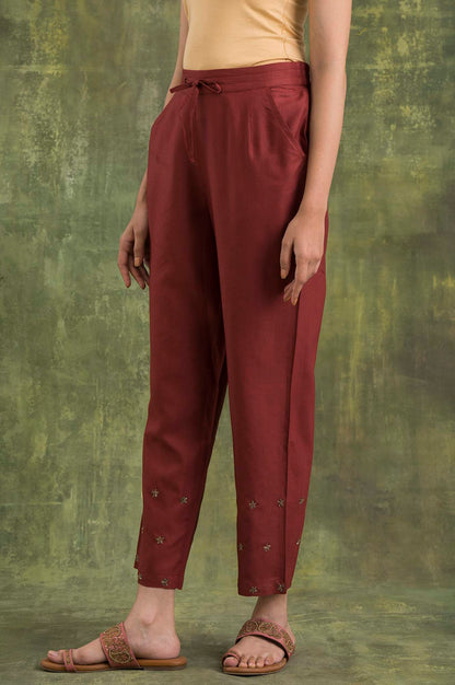 W for Woman Pink Solid Straight Pants