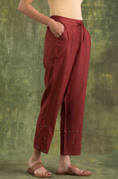 W for Woman Pink Solid Straight Pants