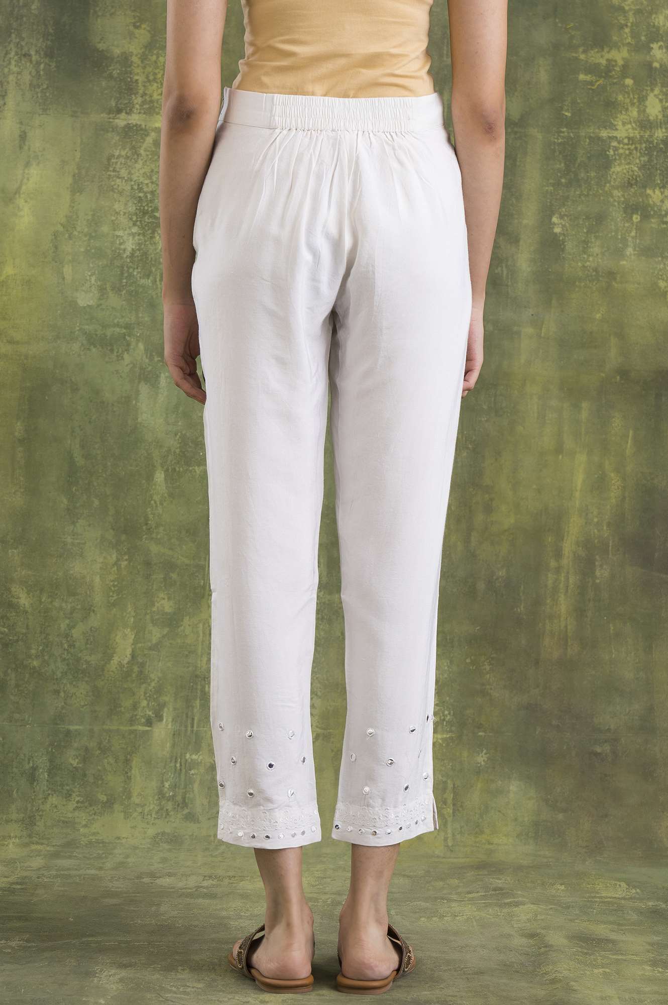 W for Woman Marshmallow White Solid Slim Pants