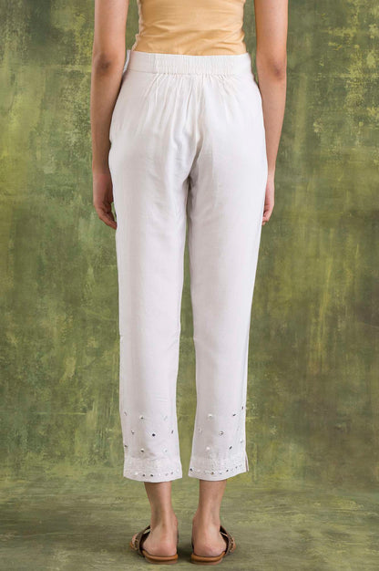 W for Woman Marshmallow White Solid Slim Pants