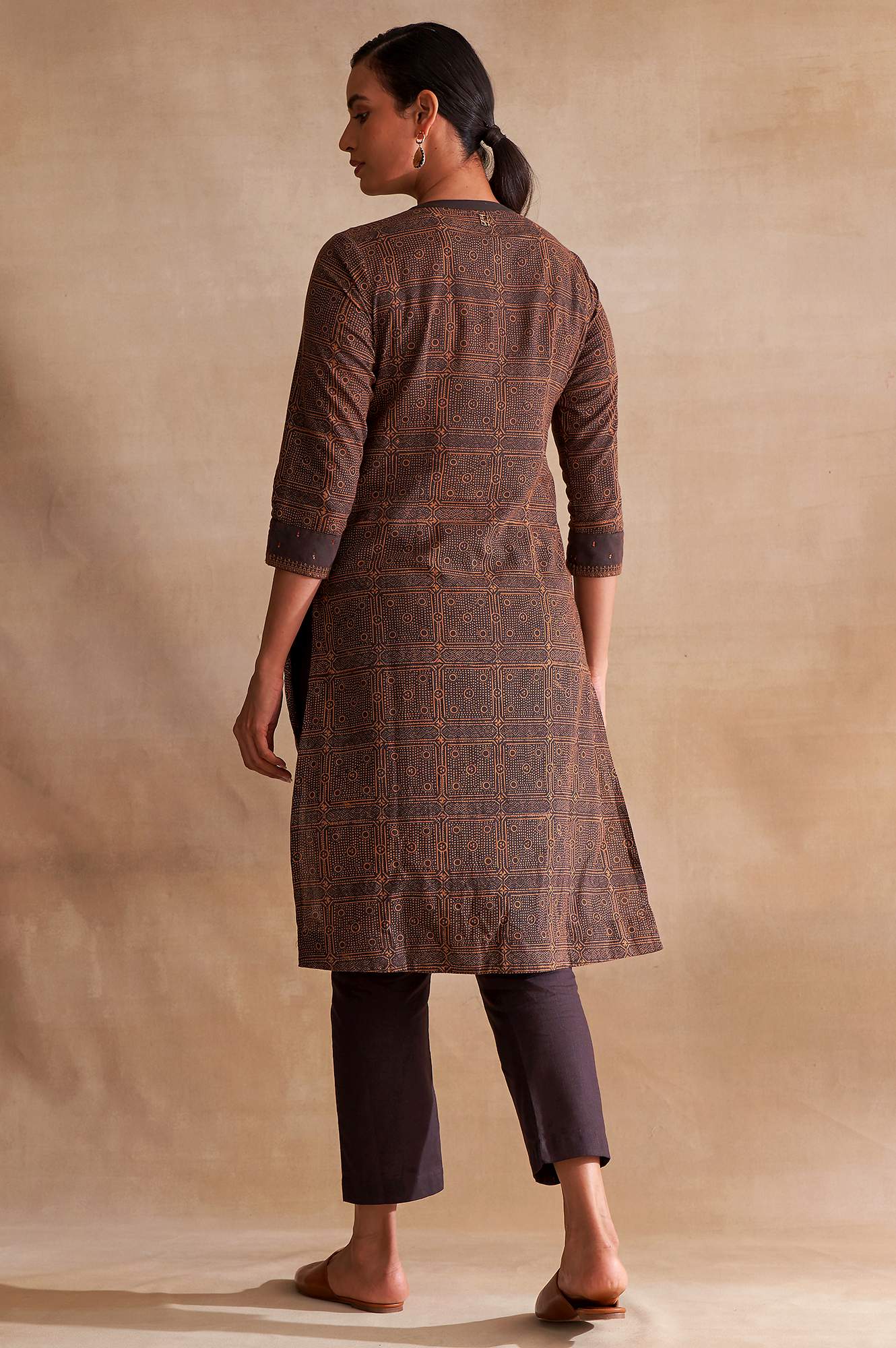 W for Woman Folksong By W Dark Brown Handblock Print kurta