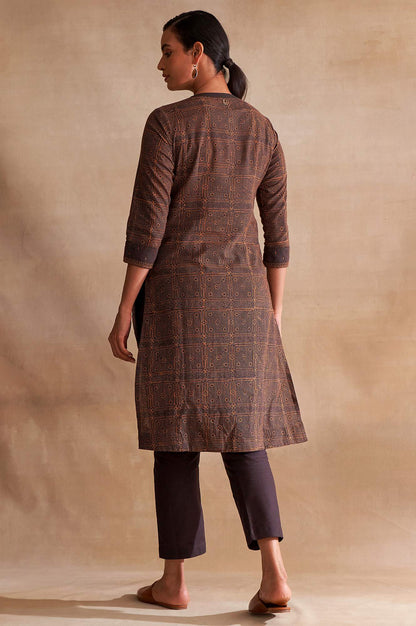 W for Woman Folksong By W Dark Brown Handblock Print kurta