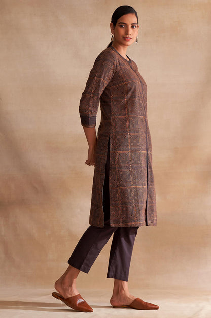 W for Woman Folksong By W Dark Brown Handblock Print kurta