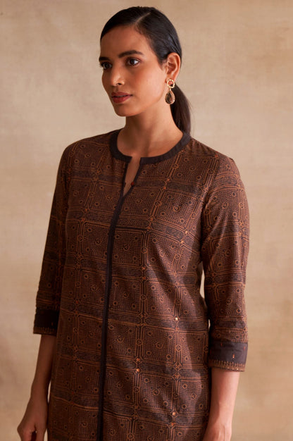 W for Woman Folksong By W Dark Brown Handblock Print kurta
