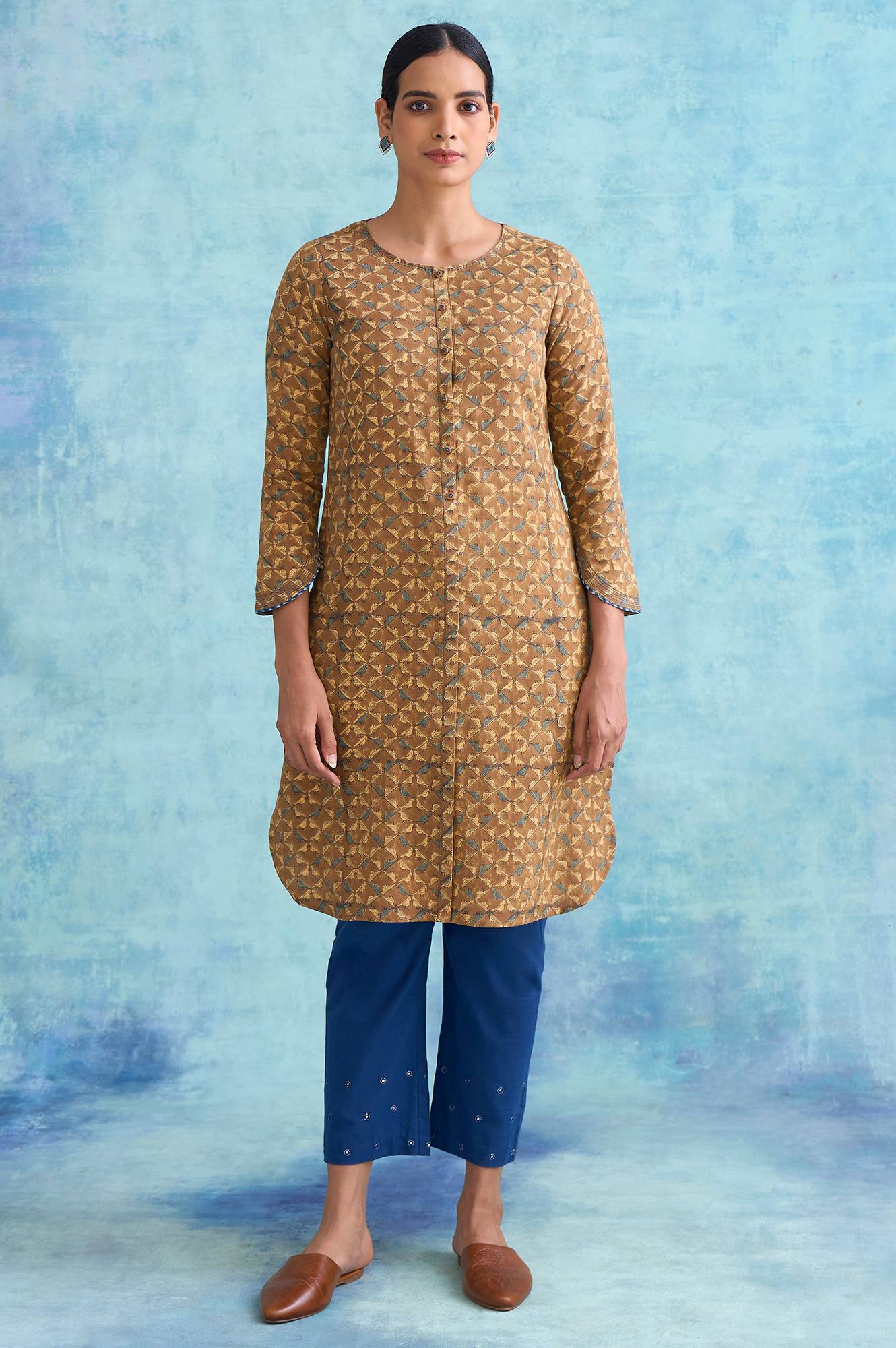 W for Woman Folksong By W Brown Handblock Print Cotton kurta
