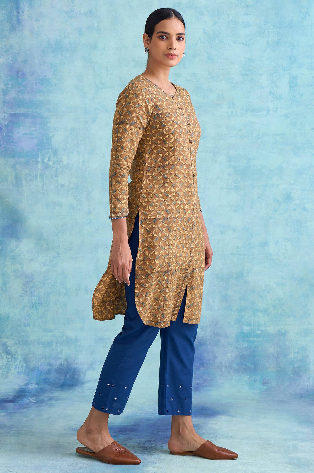 W for Woman Folksong By W Brown Handblock Print Cotton kurta