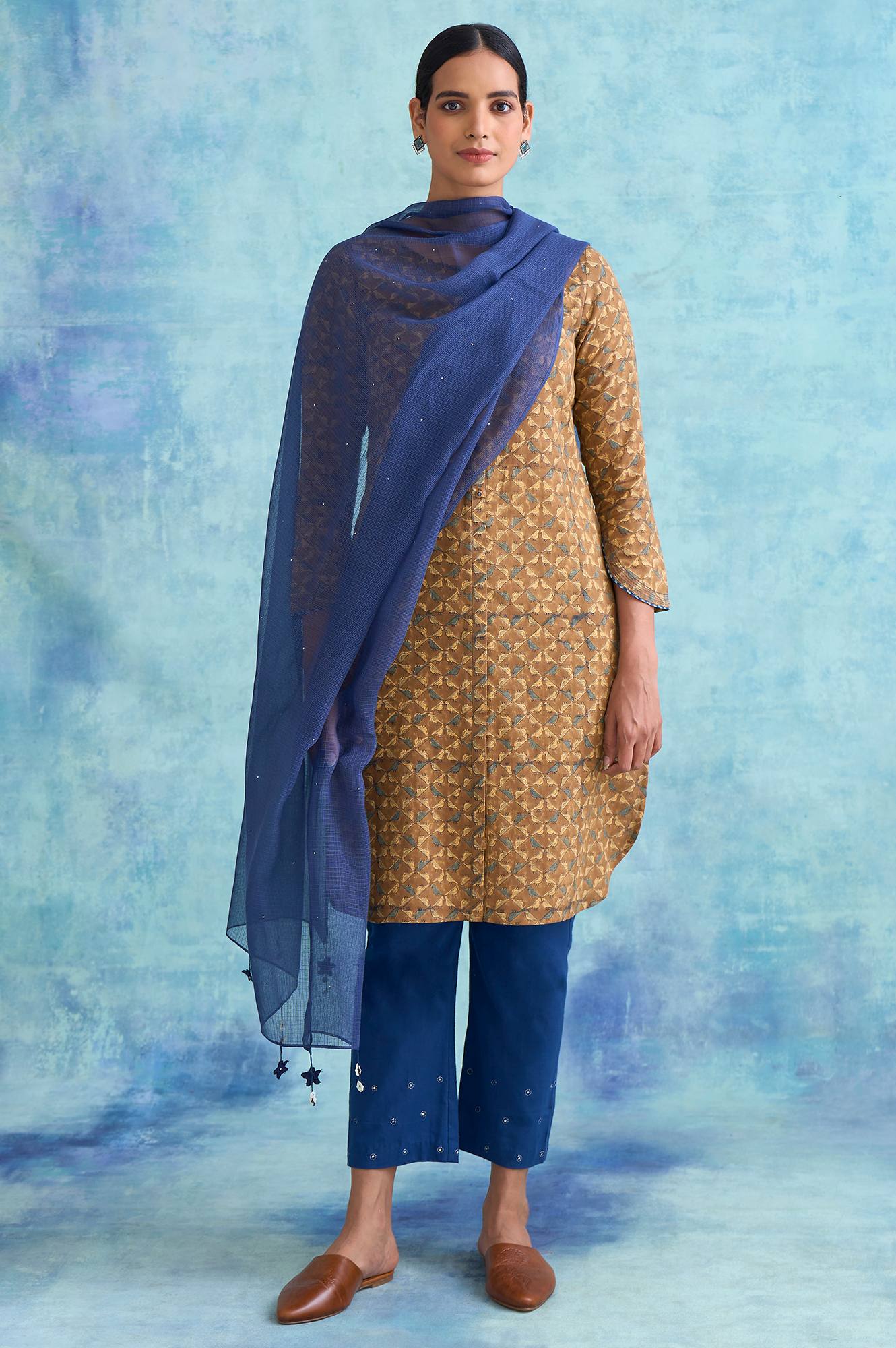 W for Woman Folksong By W Brown Handblock Print Cotton kurta