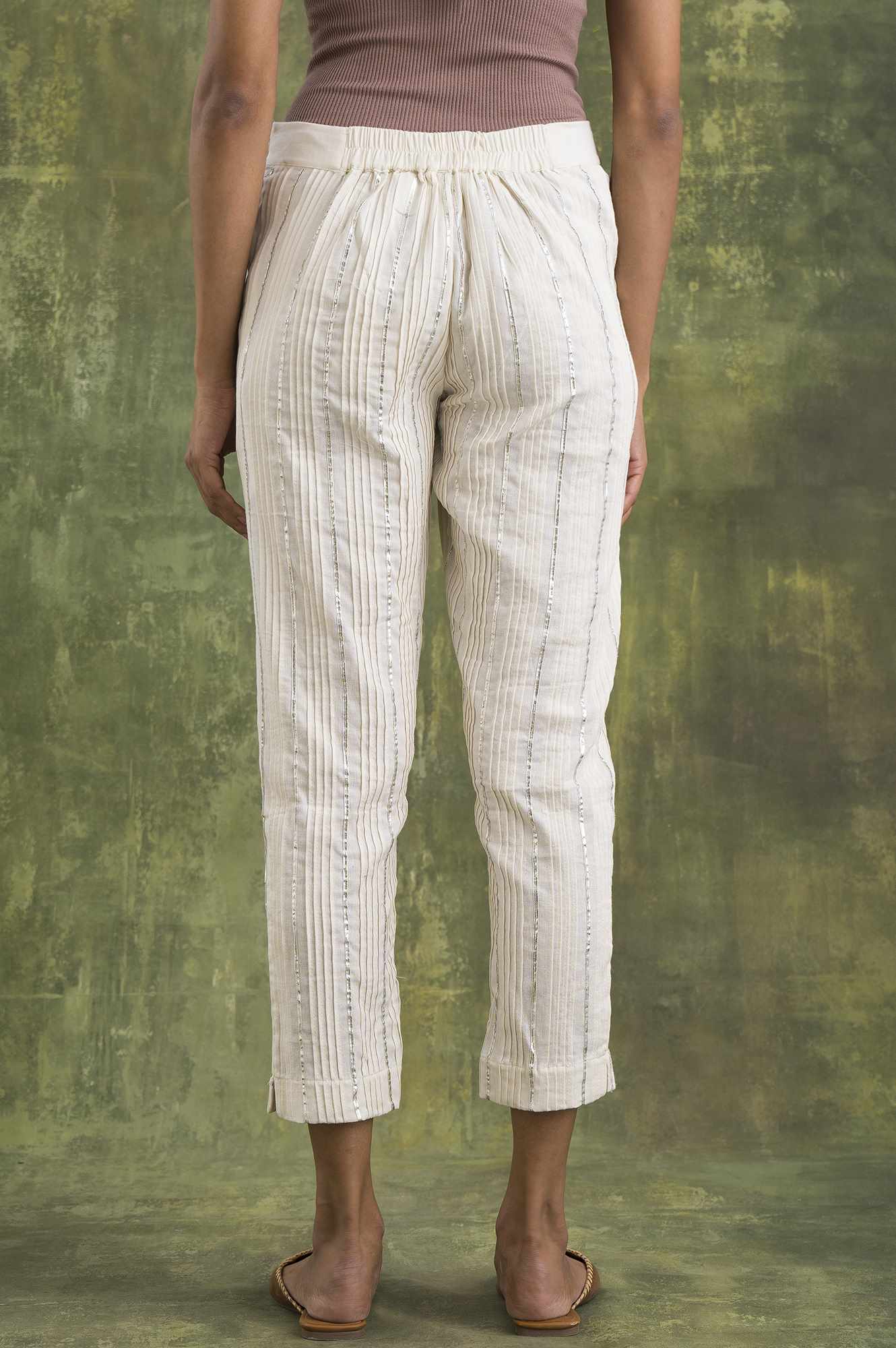 W for Woman Ecru Solid Slim Pants