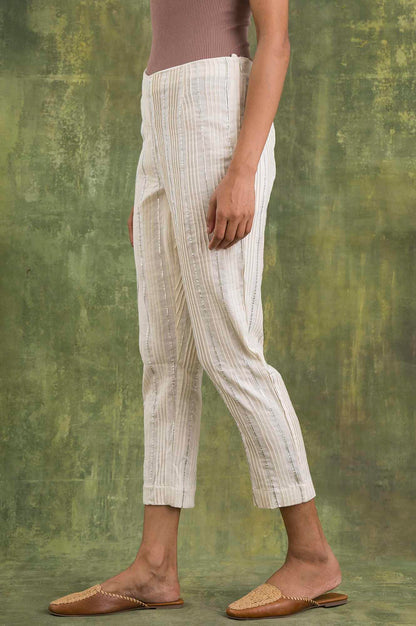 W for Woman Ecru Solid Slim Pants