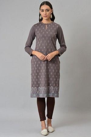 W for Woman Purple Paisley Printed Winter kurta
