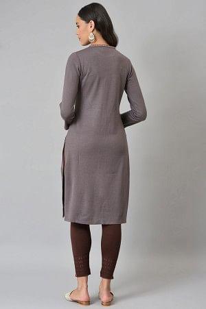 W for Woman Purple Paisley Printed Winter kurta
