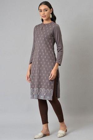 W for Woman Purple Paisley Printed Winter kurta