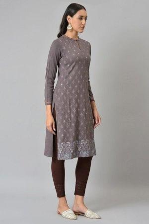 W for Woman Purple Paisley Printed Winter kurta