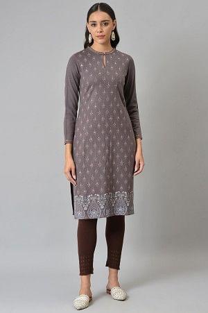 W for Woman Purple Paisley Printed Winter kurta