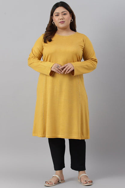 W for Woman Plus Size Yellow A-Line Embroidered Winter kurta