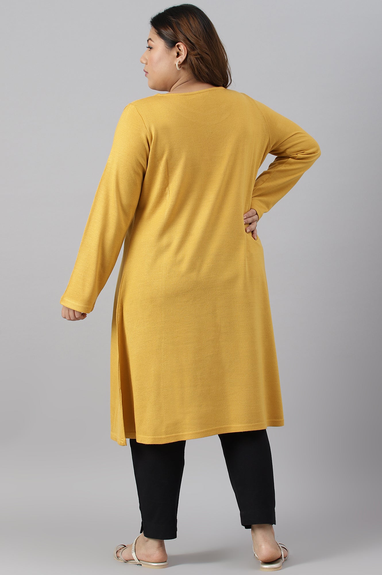 W for Woman Plus Size Yellow A-Line Embroidered Winter kurta