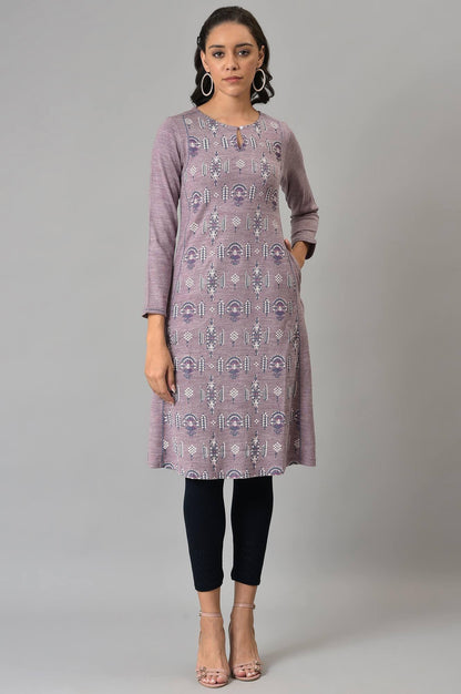 W for Woman Purple A-Line Floral Printed Plus Size Winter Kurta
