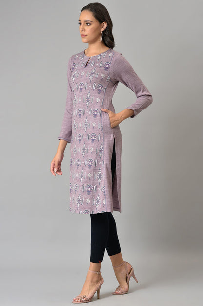W for Woman Purple A-Line Floral Printed Plus Size Winter Kurta