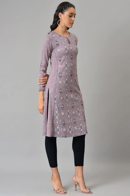 W for Woman Purple A-Line Floral Printed Plus Size Winter Kurta