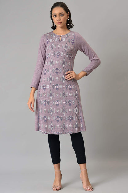 W for Woman Purple A-Line Floral Printed Plus Size Winter Kurta