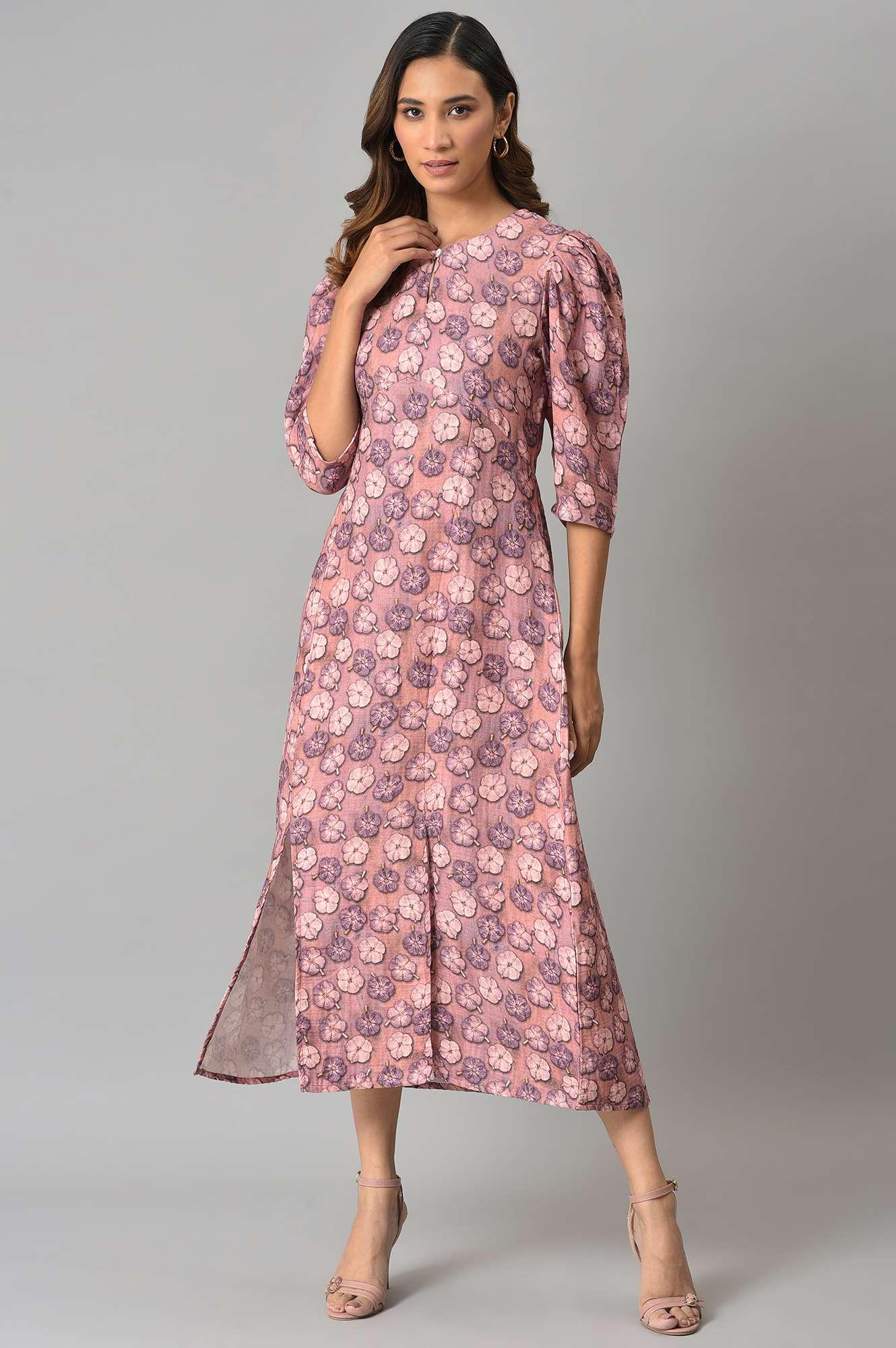 W for Woman Pink Floral Printed Vaccy Dress