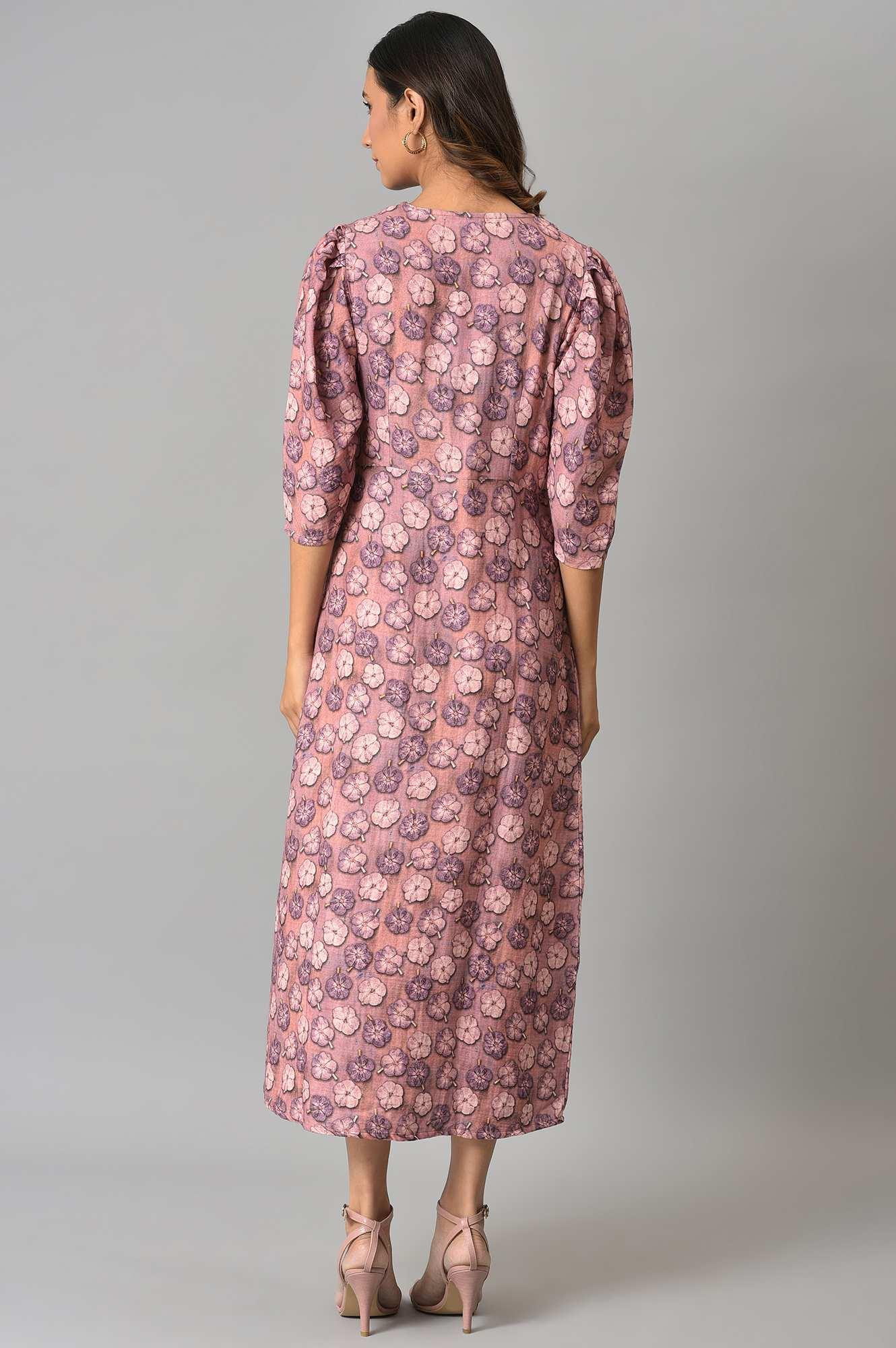 W for Woman Pink Floral Printed Vaccy Dress