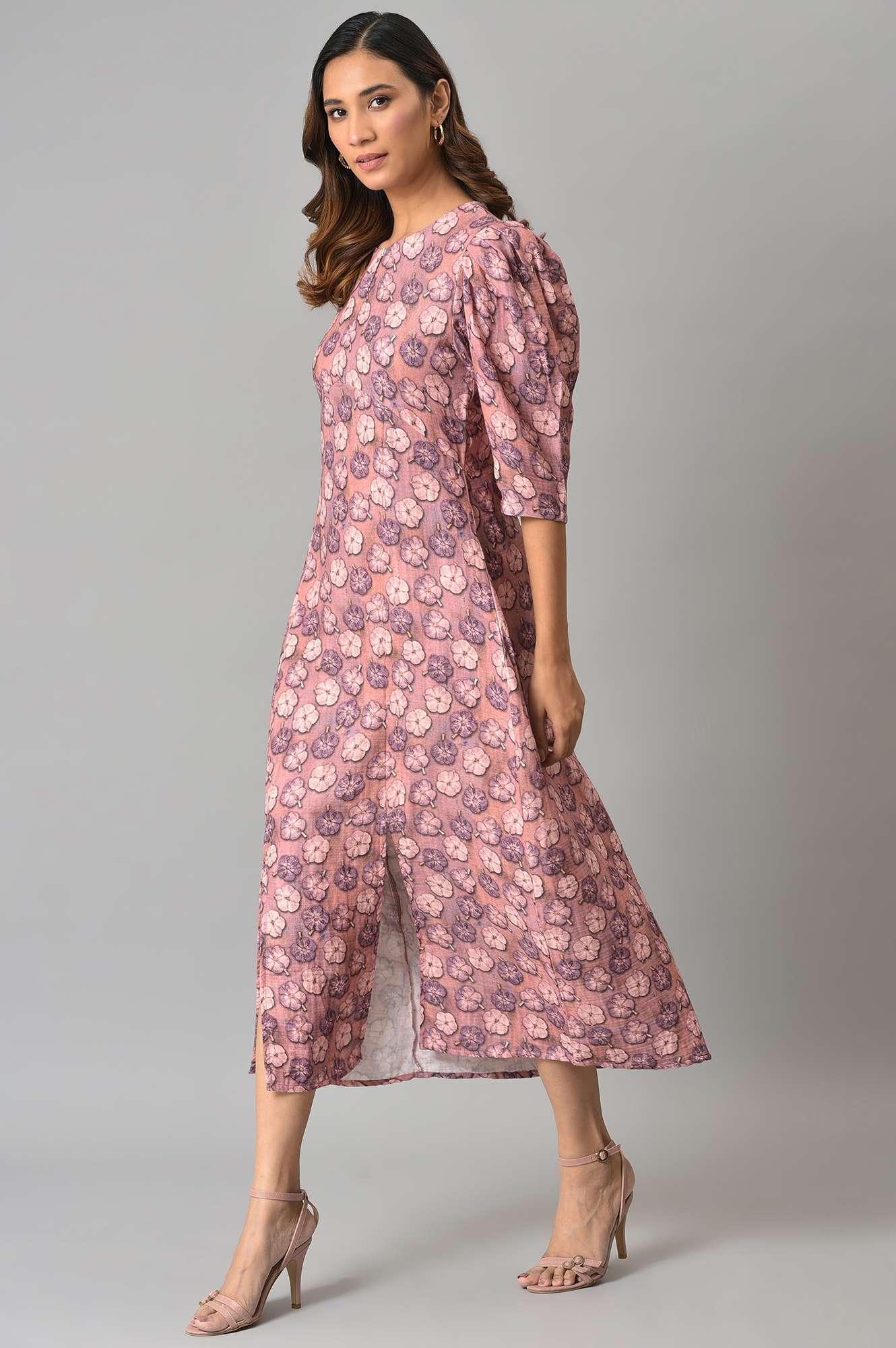 W for Woman Pink Floral Printed Vaccy Dress
