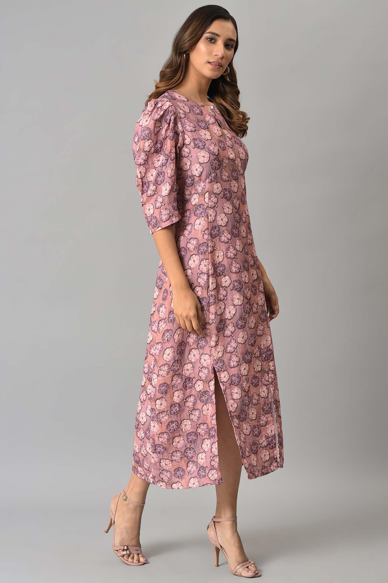 W for Woman Pink Floral Printed Vaccy Dress