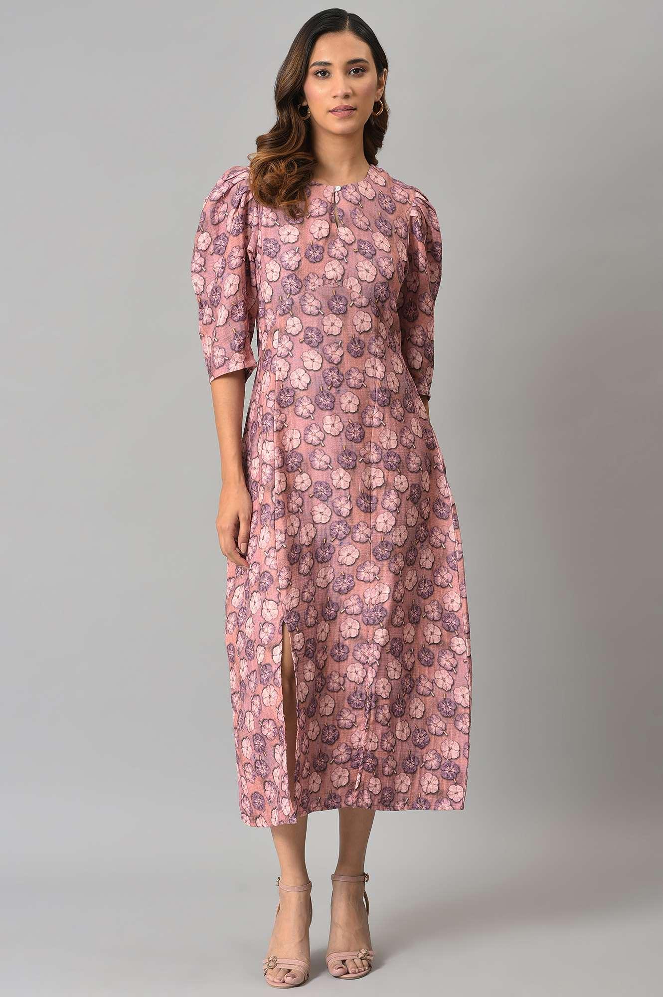 W for Woman Pink Floral Printed Vaccy Dress