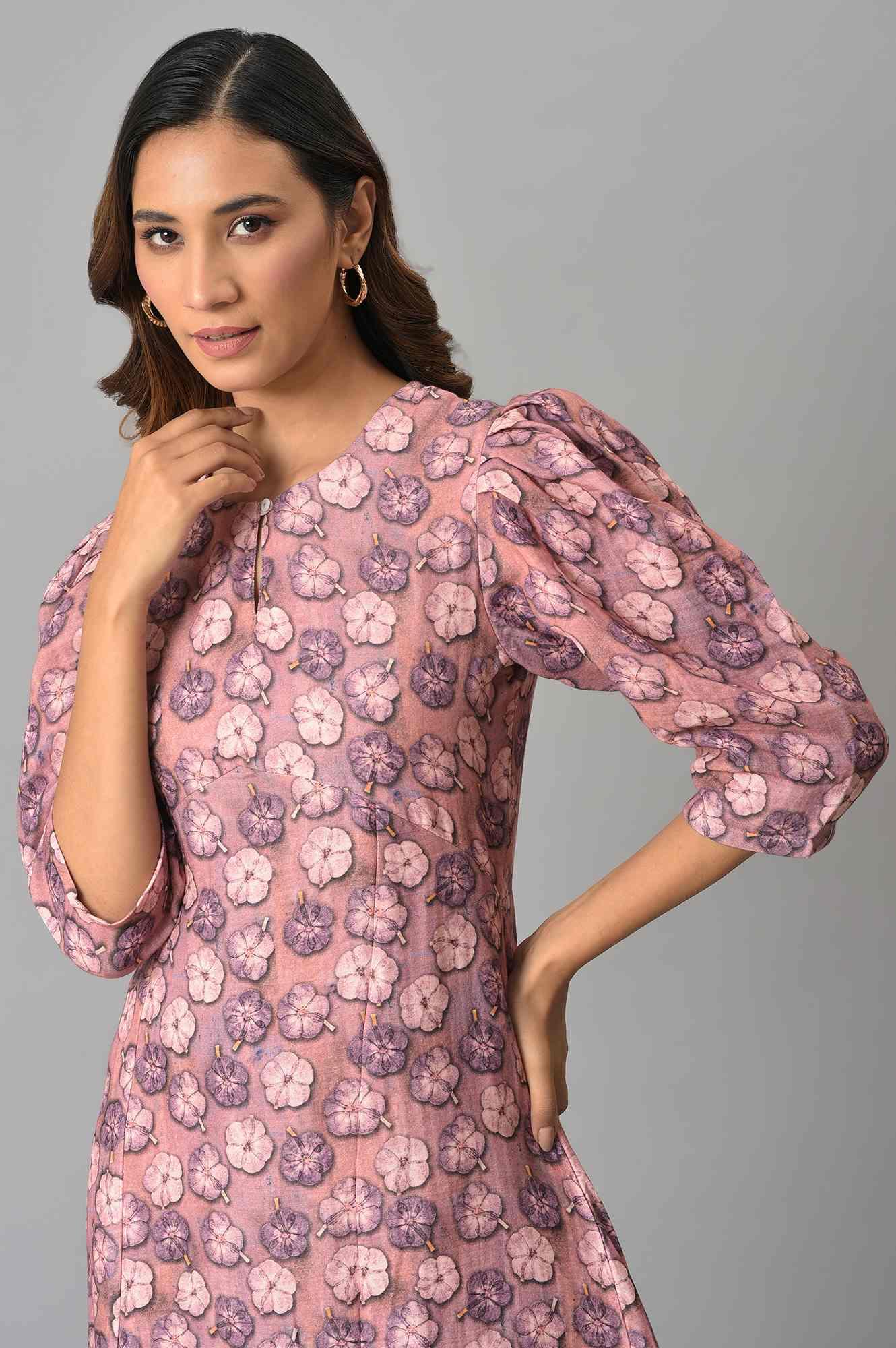 W for Woman Pink Floral Printed Vaccy Dress
