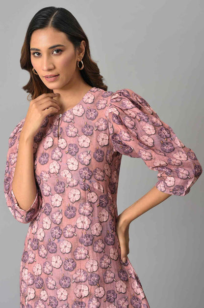 W for Woman Pink Floral Printed Vaccy Dress