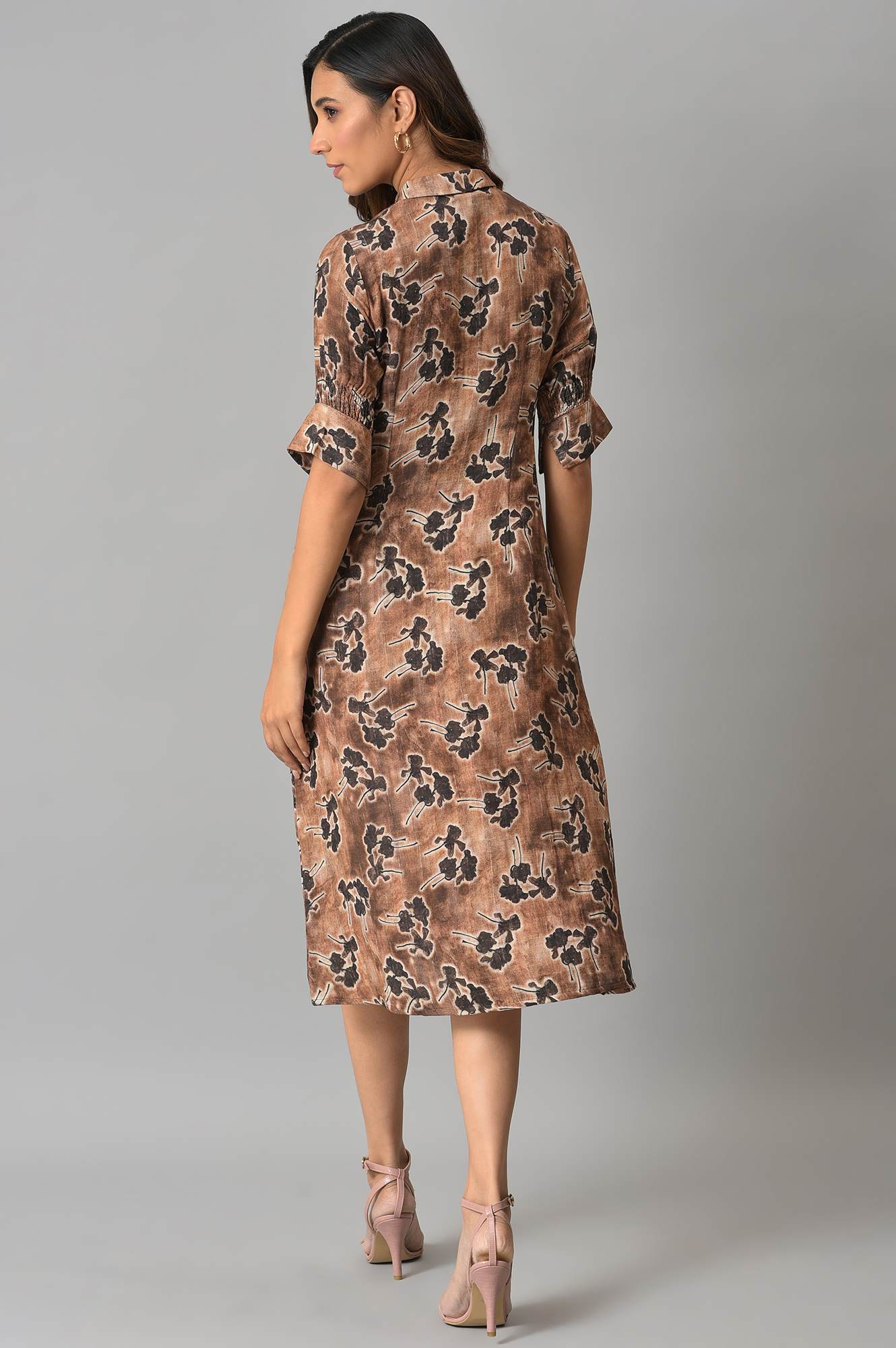 W for Woman Brown Floral Printed Vaccy Dress