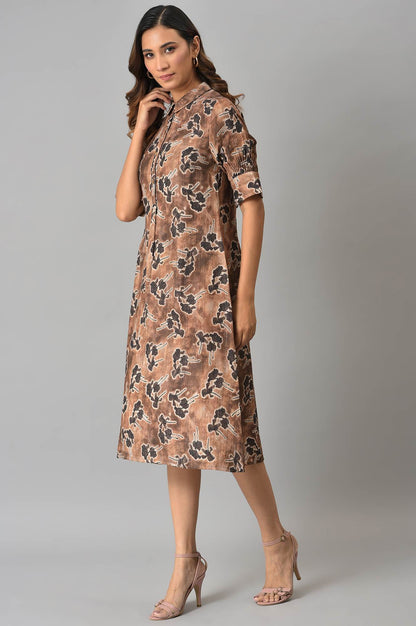W for Woman Brown Floral Printed Vaccy Dress