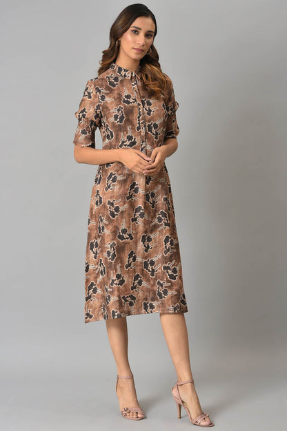 W for Woman Brown Floral Printed Vaccy Dress