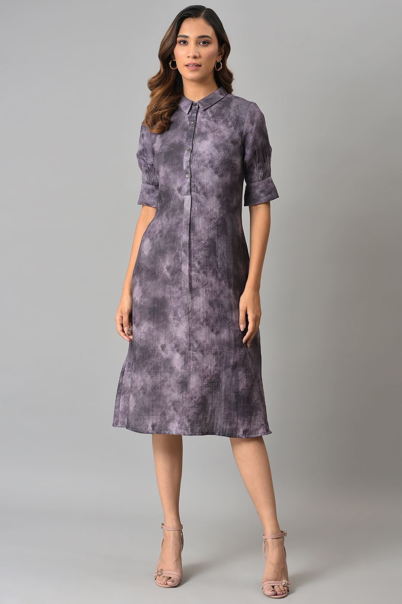 W for Woman Purple Floral Printed Vaccy Dress