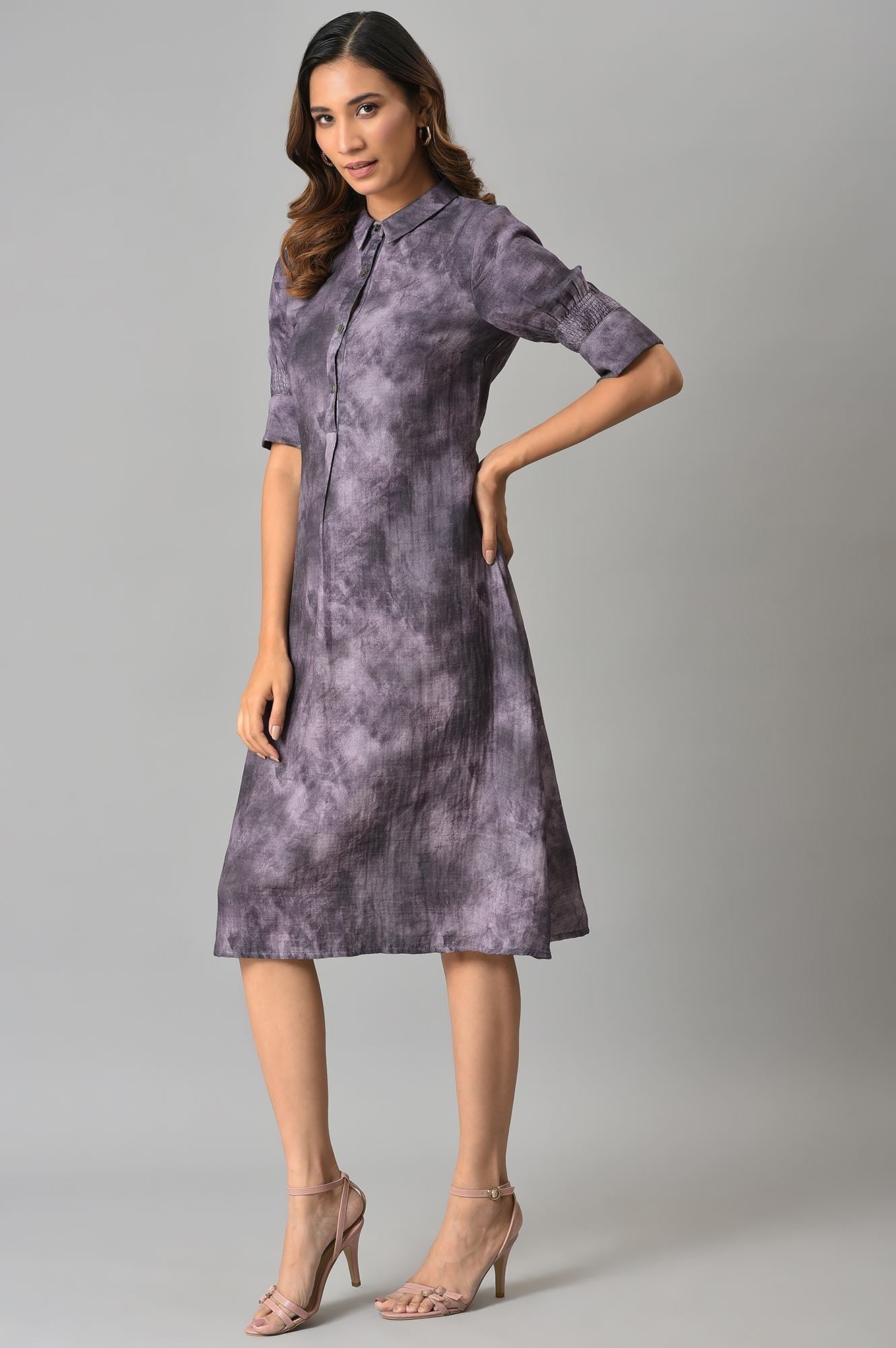 W for Woman Purple Floral Printed Vaccy Dress